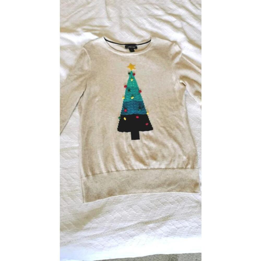 Lands End Women's Size Medium 3D Christmas Tree SupimaCotton Sweater Cottagecore
